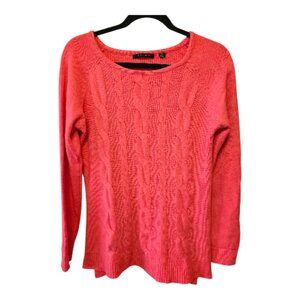 CYRUS PITAYA SWEATER CORAL SALMON PINK SIZE MEDIUM CABLE KNIT DESIGN CREW NECK